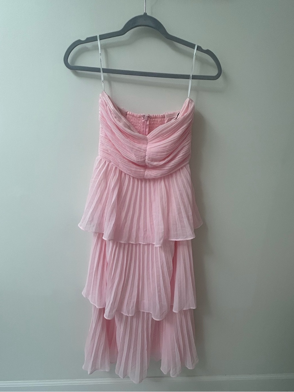 Lulu's Blush Pink Tiered Strapless Chiffon Dress